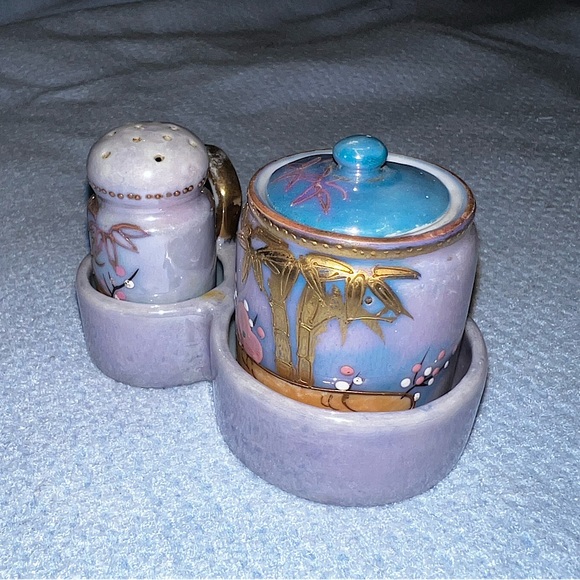 Rare Vintage Condiment Salt Shaker Holder Lusterware Hand Painted Japan - Picture 3 of 16